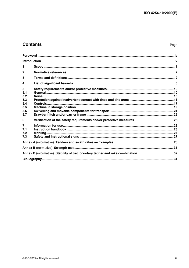 ISO 4254-10:2009 ISO 4254-10:2009 - Agricultural machinery — Safety — Part 10: Rotary tedders and rakes/7/2009 - Page 3 preview