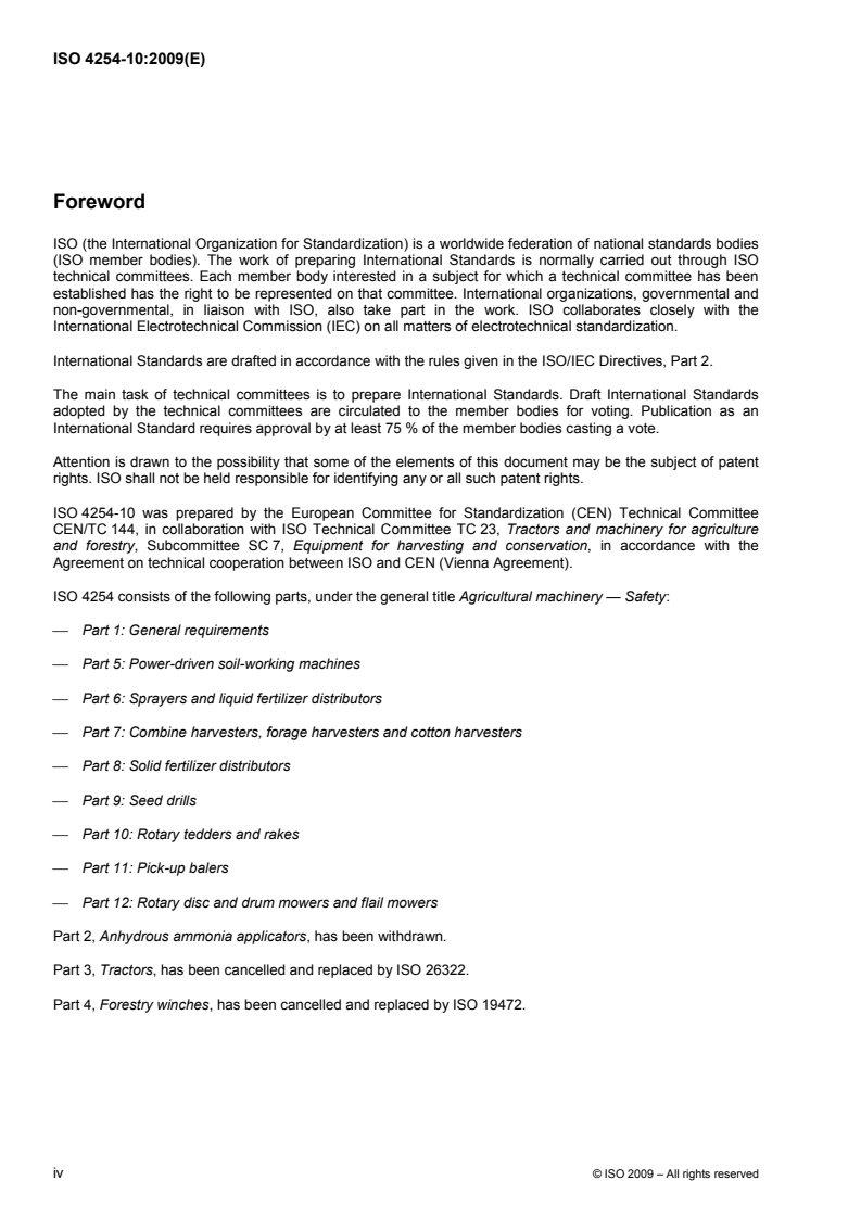 ISO 4254-10:2009 ISO 4254-10:2009 - Agricultural machinery — Safety — Part 10: Rotary tedders and rakes/7/2009 - Page 4 preview