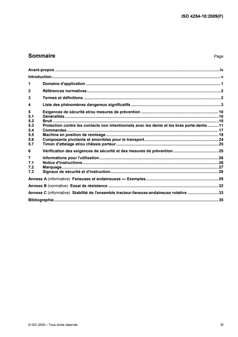 ISO 4254-10:2009 ISO 4254-10:2009 - Matériel agricole — Sécurité — Partie 10: Faneuses et andaineuses rotatives/7/2009 - Page 3 preview