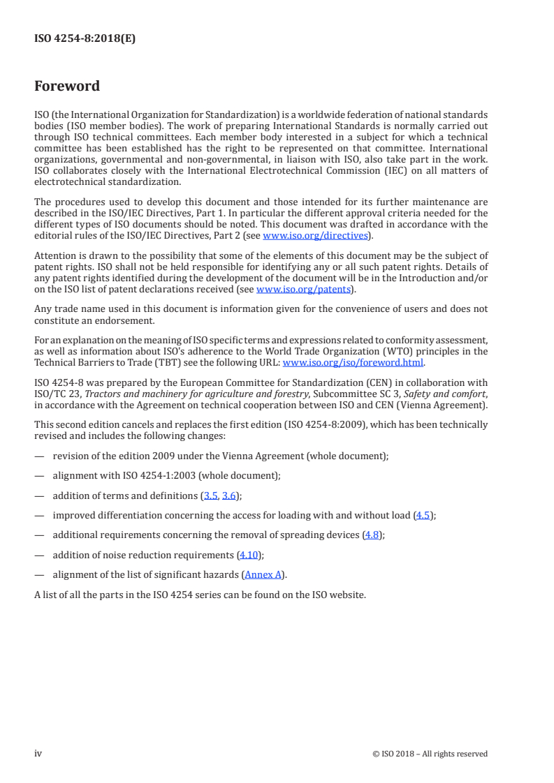 ISO 4254-8:2018 ISO 4254-8:2018 - Agricultural machinery — Safety — Part 8: Solid fertilizer distributors/9/2018 - Page 4 preview