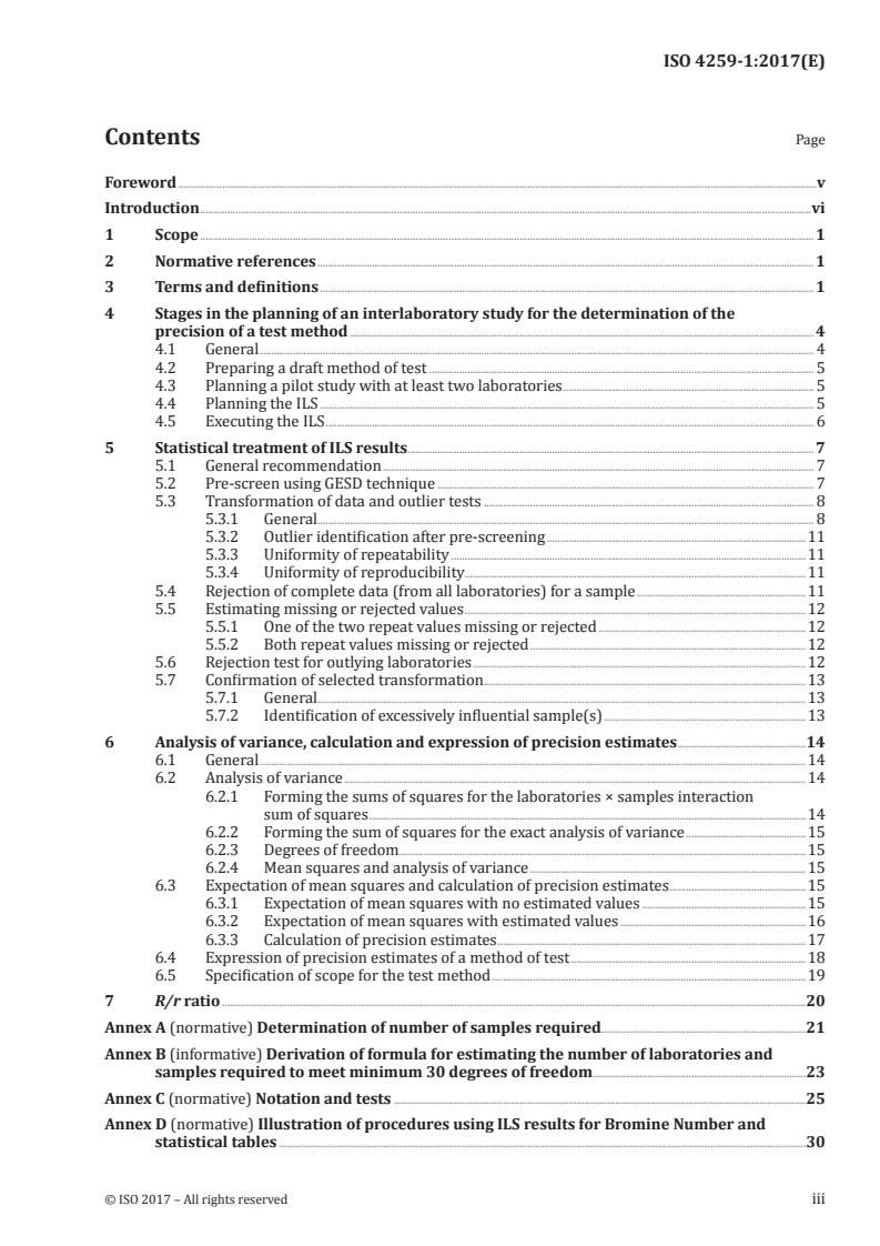 ISO 4259-1:2017 ISO 4259-1:2017 - Petroleum and related products — Precision of measurement methods and results — Part 1: Determination of precision data in relation to methods of test/1/2017 - Page 3 preview