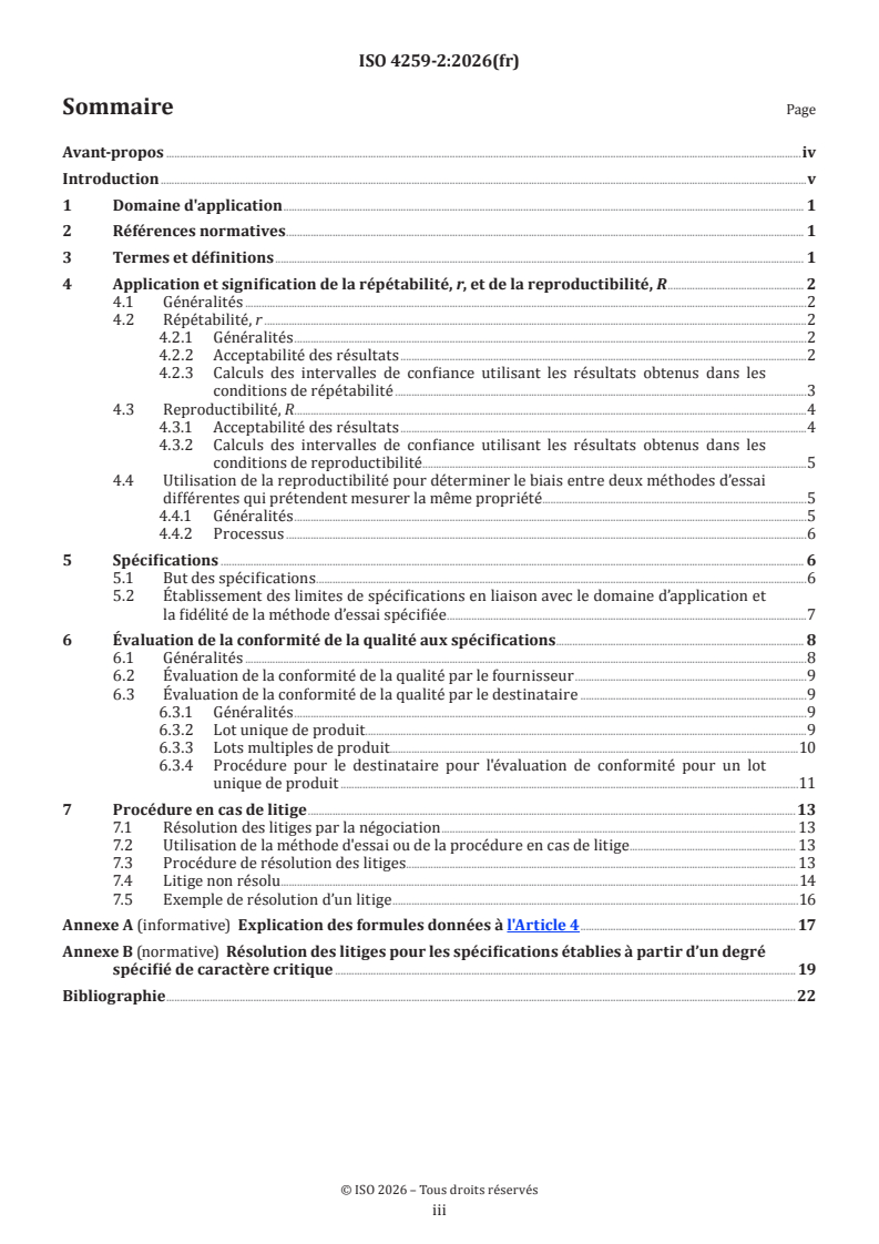 ISO 4259-2:2026 ISO 4259-2:2026 - Produits pétroliers et connexes — Fidélité des méthodes de mesure et de leurs résultats — Partie 2: Interprétation et application des valeurs de fidélité relatives aux méthodes d'essai - Page 3 preview