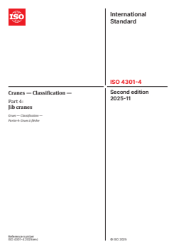 ISO 4301-4:2025 - Cranes — Classification — Part 4: Jib cranes
Released:20. 11. 2025 - Page 1 preview