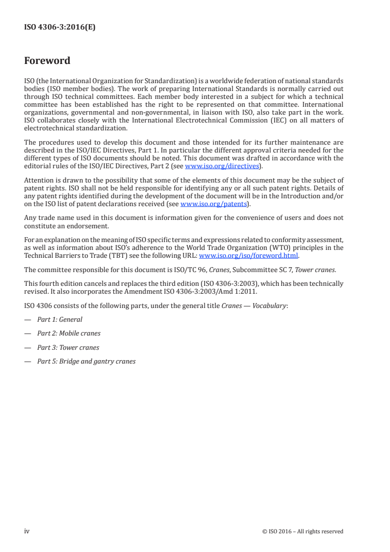 ISO 4306-3:2016 ISO 4306-3:2016 - Cranes — Vocabulary — Part 3: Tower cranes/10/2016 - Page 4 preview