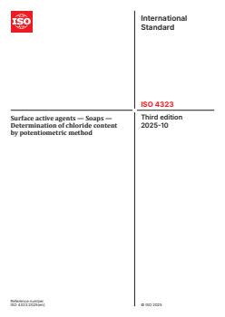 ISO 4323:2025 - Surface active agents — Soaps — Determination of chloride content by potentiometric method
Released:10/1/2025 - Page 1 preview