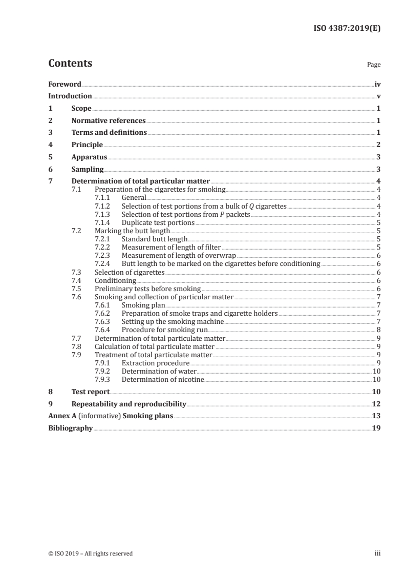 SIST ISO 4387:2020 ISO 4387:2019 - Cigarettes — Determination of total and nicotine-free dry particulate matter using a routine analytical smoking machine/9/2019 - Page 3 preview