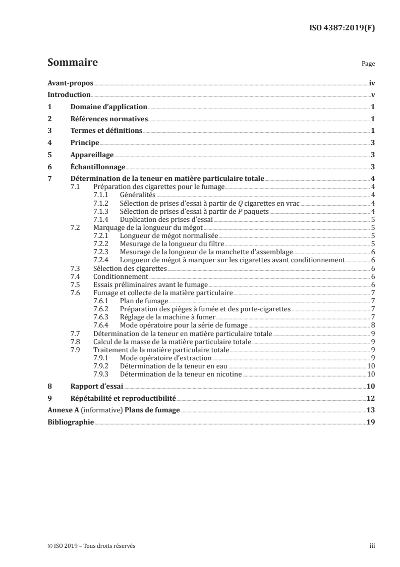 SIST ISO 4387:2020 ISO 4387:2019 - Cigarettes — Détermination de la teneur en matière particulaire totale et en matière particulaire anhydre et exempte de nicotine au moyen d'une machine à fumer analytique de routine/9/2019 - Page 3 preview