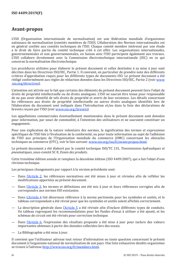 ISO 4409:2019 ISO 4409:2019 - Transmissions hydrauliques — Pompes, moteurs et variateurs volumétriques — Méthodes d'essai et de présentation des données de base du fonctionnement en régime permanent/11/2019 - Page 4 preview