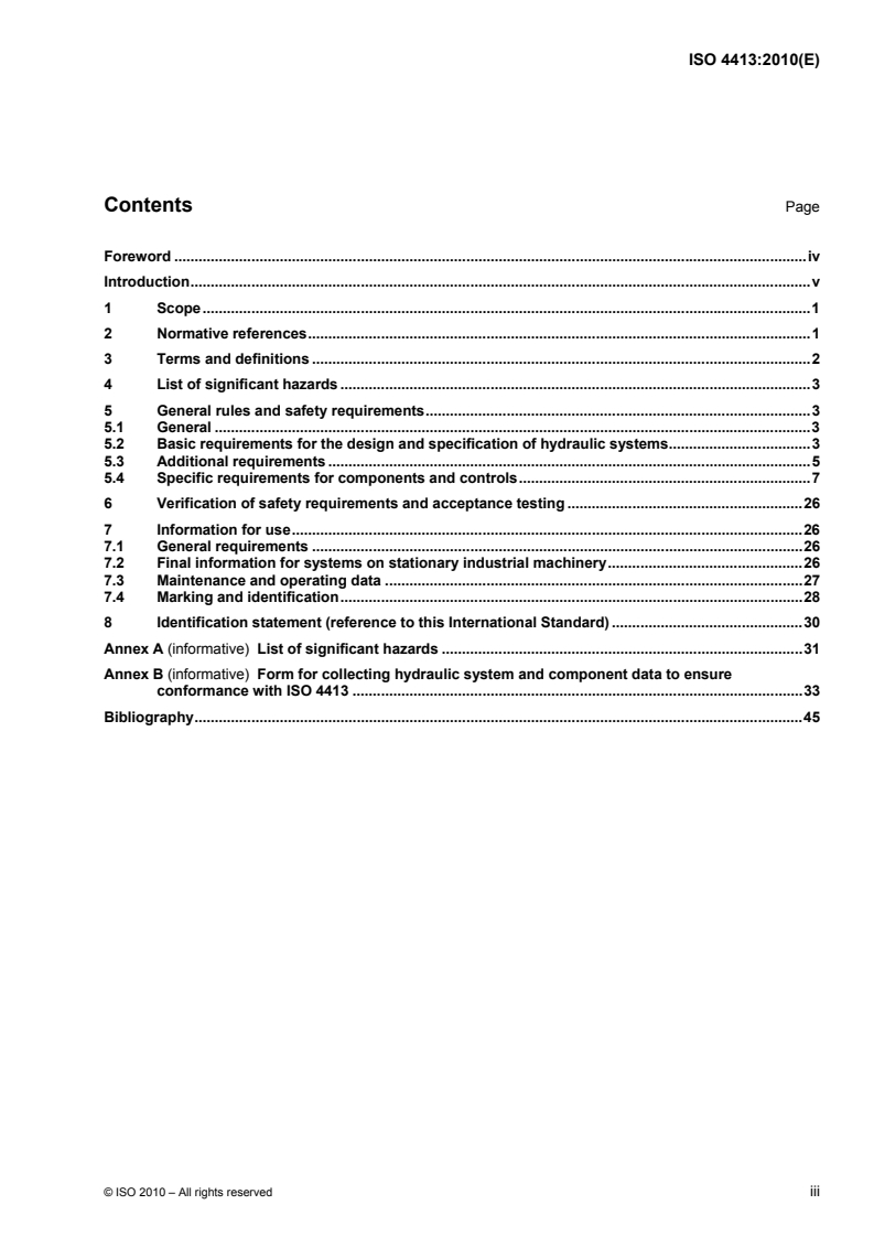 ISO 4413:2010 C044781e - ISO 4413:2010 - Hydraulic fluid power — General rules and safety requirements for systems and their components/5/2010 - Page 3 preview