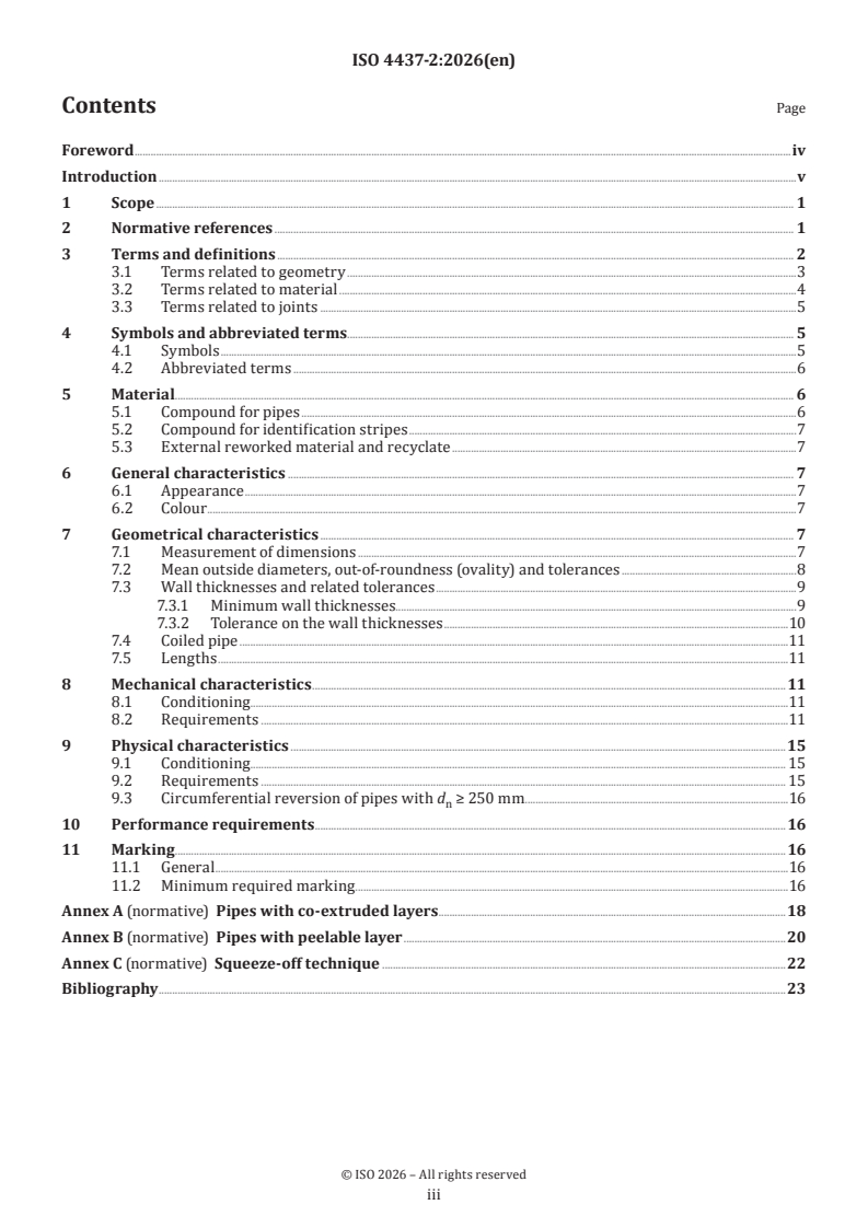 ISO 4437-2:2026 ISO 4437-2:2026 - Plastics piping systems for the supply of gaseous fuels — Polyethylene (PE) — Part 2: Pipes - Page 3 preview