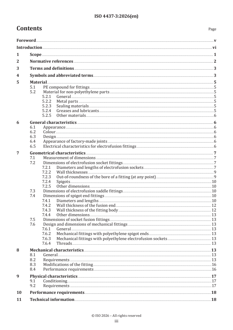 ISO 4437-3:2026 ISO 4437-3:2026 - Plastics piping systems for the supply of gaseous fuels — Polyethylene (PE) — Part 3: Fittings - Page 3 preview
