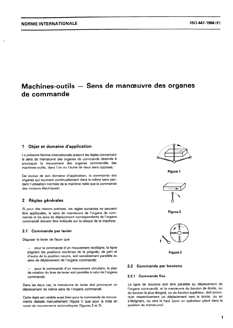 ISO 447:1984 ISO 447:1984 - Machines-outils — Sens de manoeuvre des organes de commande/1/1984 - Page 3 preview