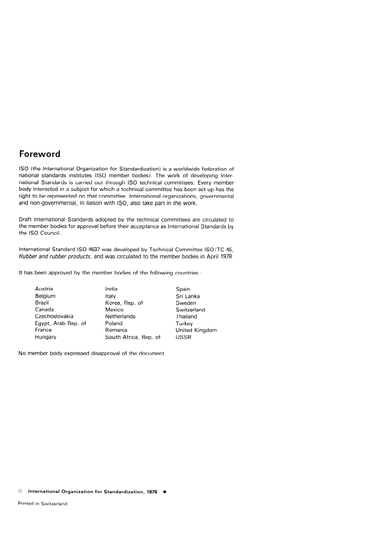 ISO 4637:1979 ISO 4637:1979 - Rubber-coated fabrics — Determination of rubber-to-fabric adhesion — Direct tension method/1/1979 - Page 2 preview