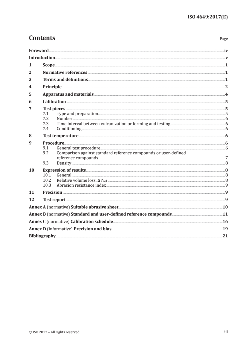 ISO 4649:2017 ISO 4649:2017 - Rubber, vulcanized or thermoplastic — Determination of abrasion resistance using a rotating cylindrical drum device/14/2017 - Page 3 preview