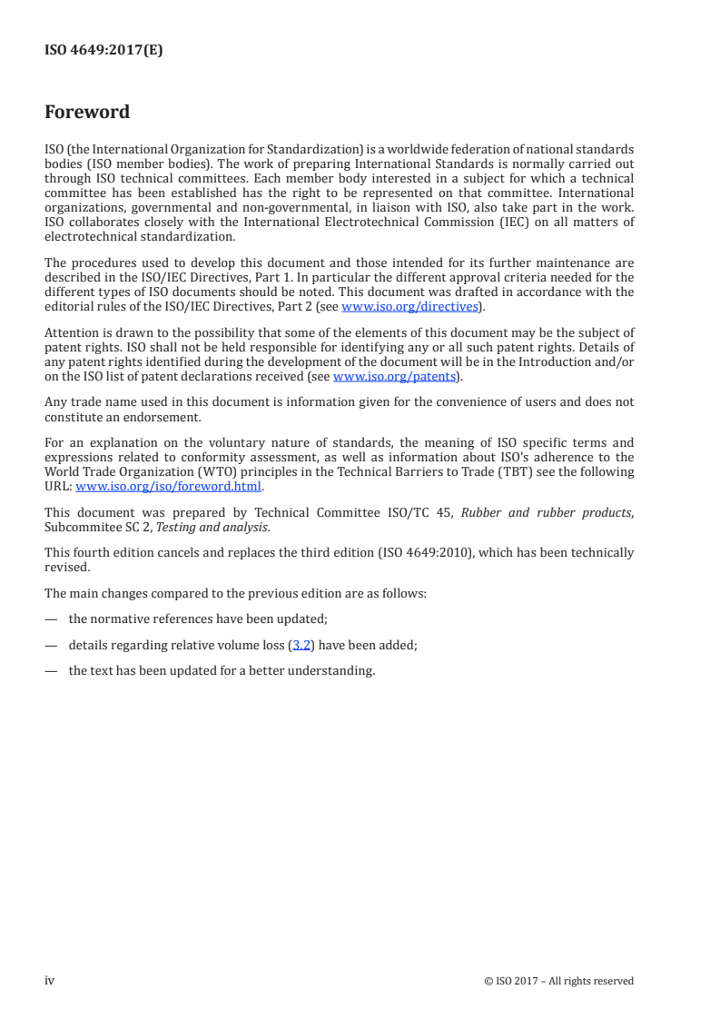 ISO 4649:2017 ISO 4649:2017 - Rubber, vulcanized or thermoplastic — Determination of abrasion resistance using a rotating cylindrical drum device/14/2017 - Page 4 preview
