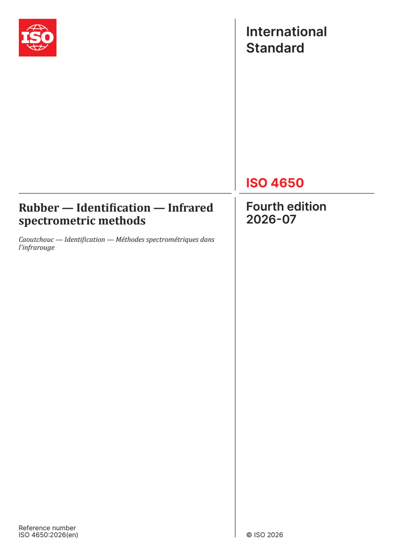 ISO 4650:2026 ISO 4650:2026 - Rubber — Identification — Infrared spectrometric methods - Page 1 preview