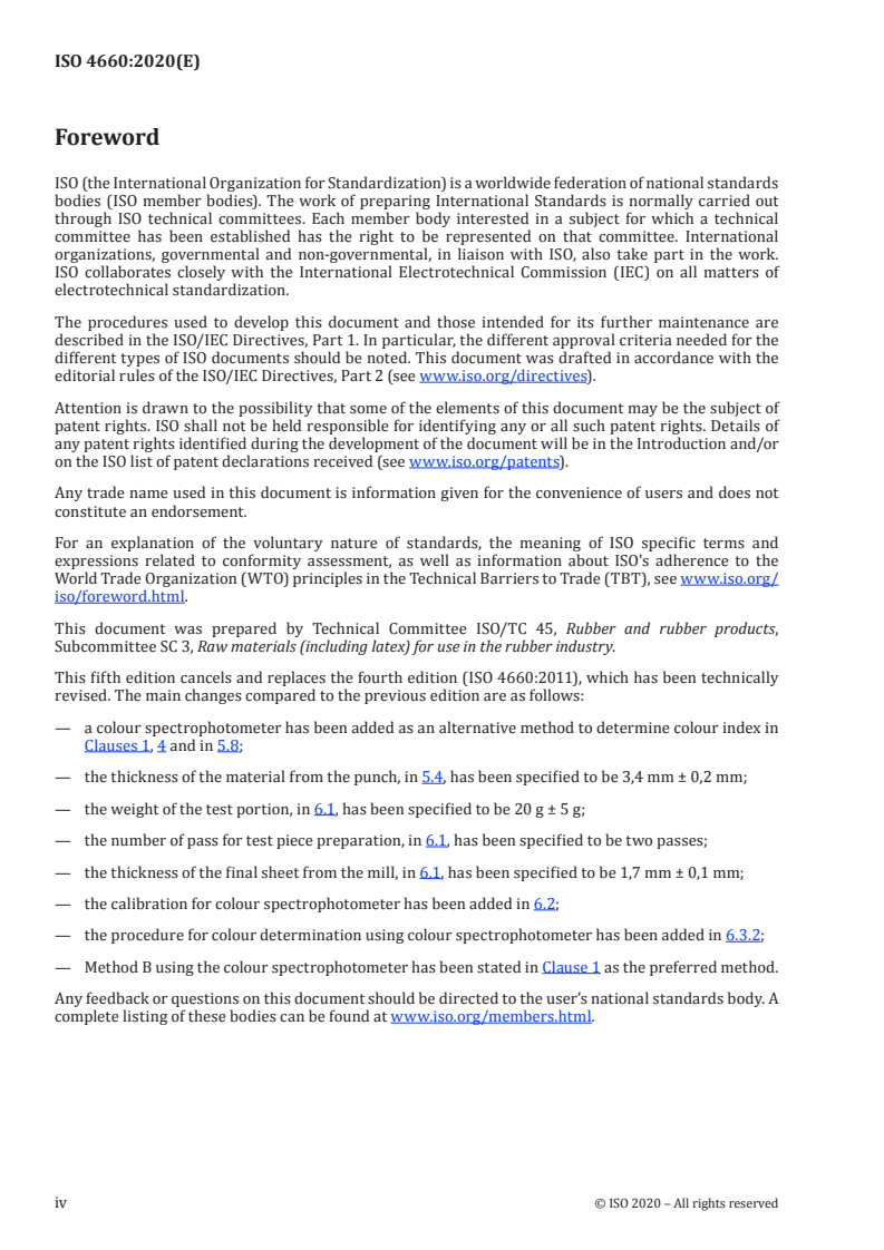 ISO 4660:2020 ISO 4660:2020 - Rubber, raw natural — Colour index test/27/2020 - Page 4 preview