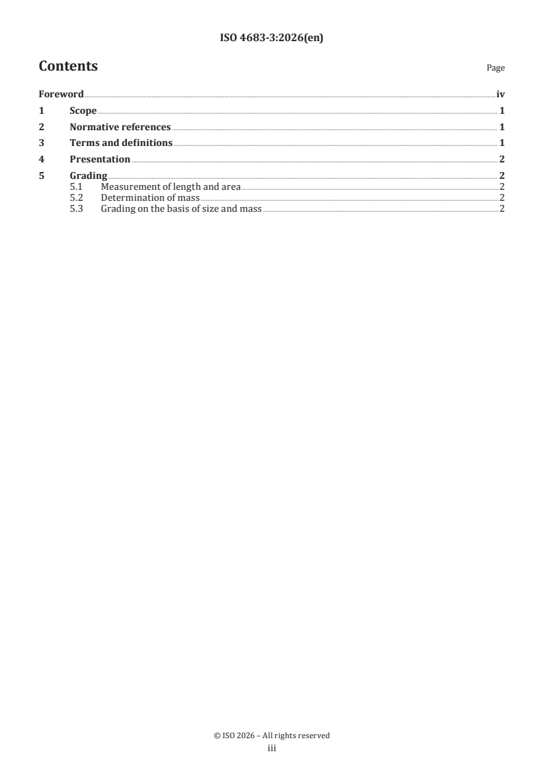 ISO 4683-3:2026 ISO 4683-3:2026 - Raw sheep skins — Part 3: Guidelines for grading on the basis of mass and size - Page 3 preview