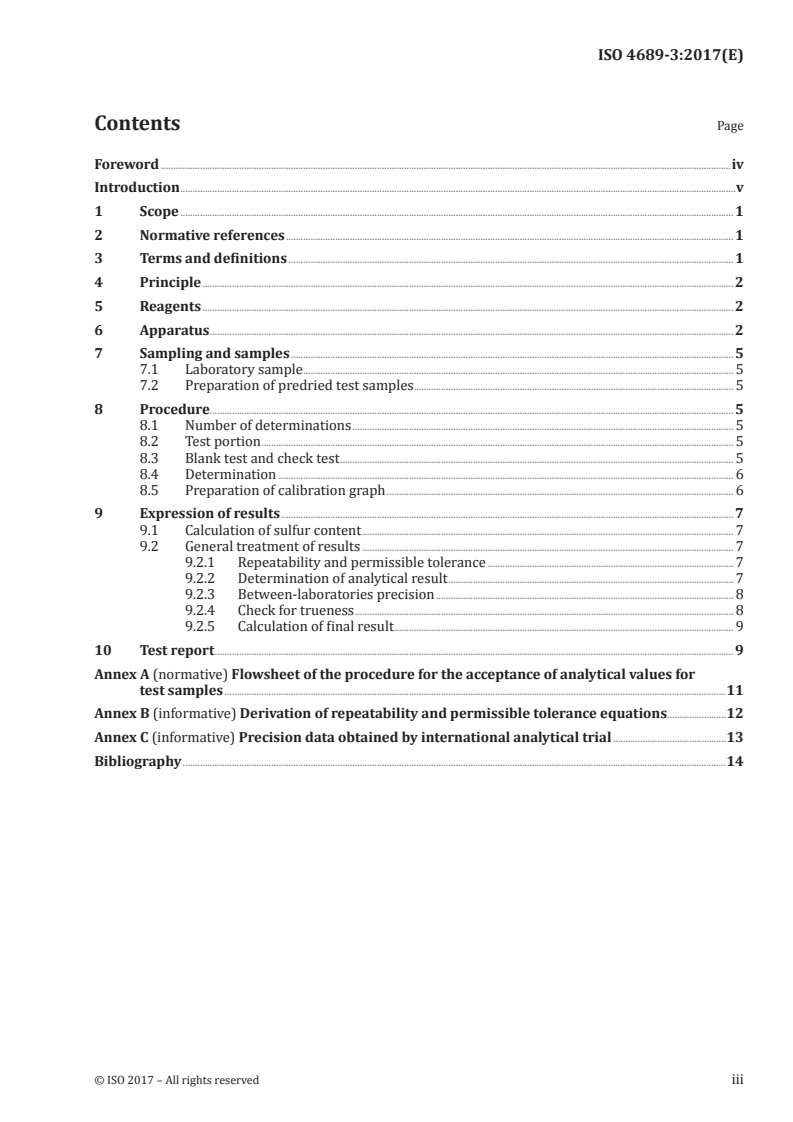 ISO 4689-3:2017 ISO 4689-3:2017 - Iron ores — Determination of sulfur content — Part 3: Combustion/infrared method/2/2017 - Page 3 preview