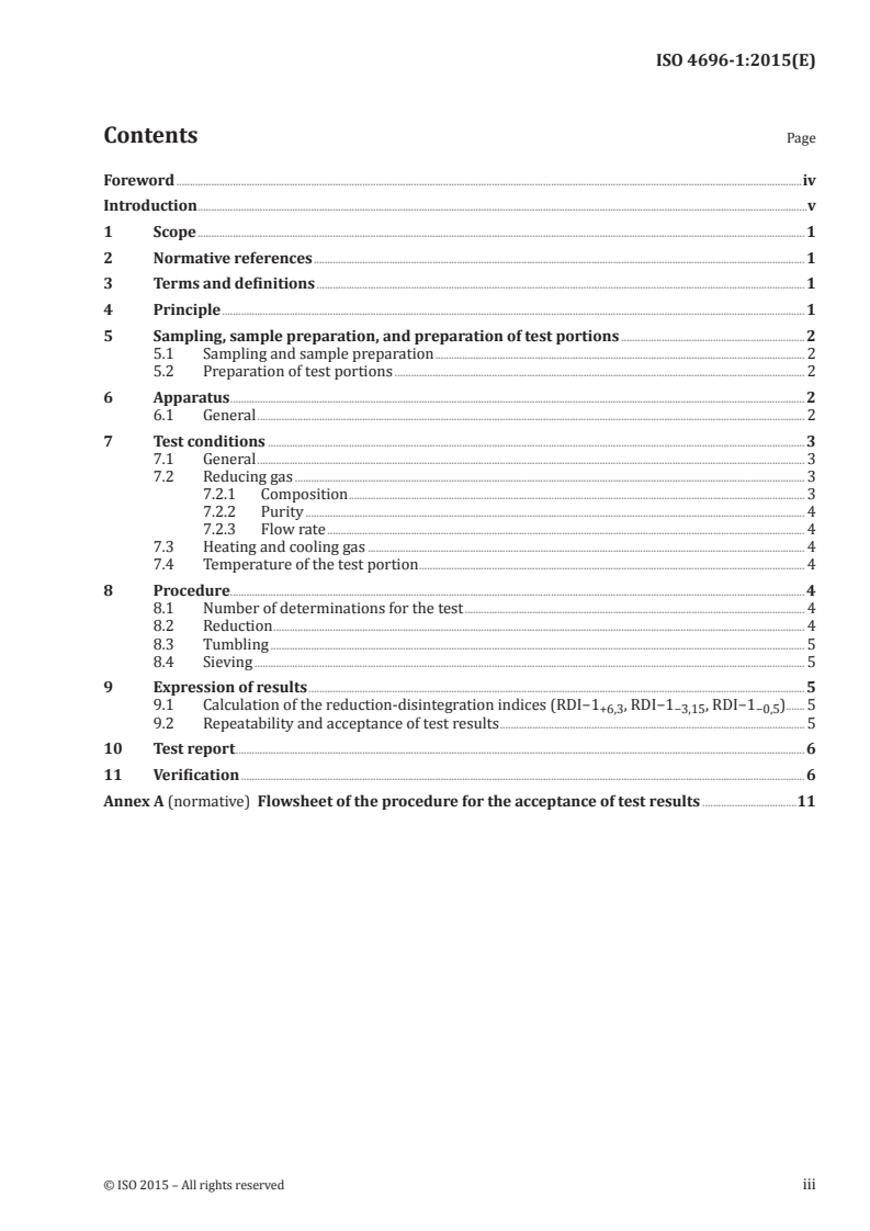 ISO 4696-1:2015 ISO 4696-1:2015 - Iron ores for blast furnace feedstocks — Determination of low-temperature reduction-disintegration indices by static method — Part 1: Reduction with CO, CO2, H2 and N2/20/2015 - Page 3 preview