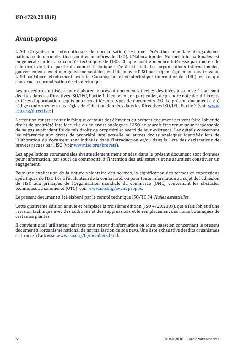 ISO 4720:2018 ISO 4720:2018 - Huiles essentielles — Nomenclature/30/2018 - Page 4 preview