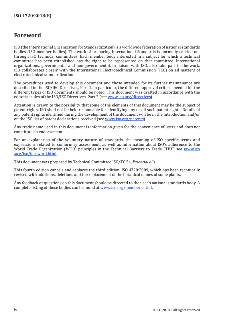 ISO 4720:2018 ISO 4720:2018 - Essential oils — Nomenclature/30/2018 - Page 4 preview