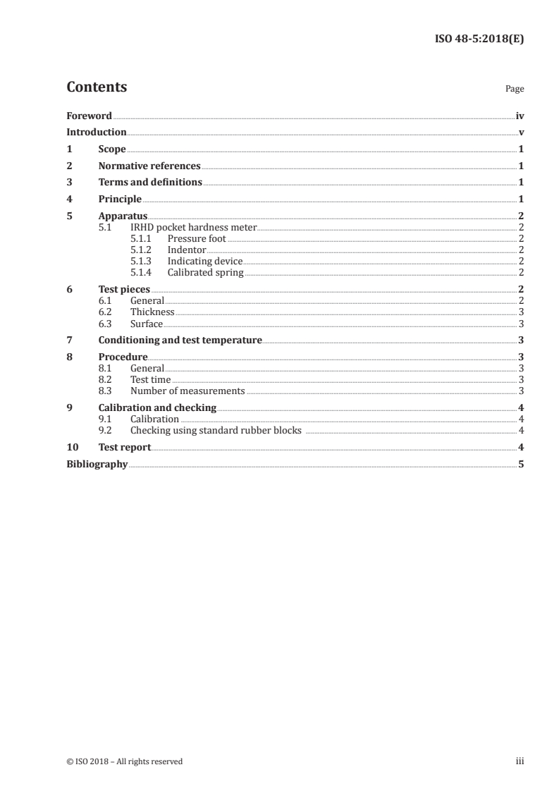 ISO 48-5:2018 ISO 48-5:2018 - Rubber, vulcanized or thermoplastic — Determination of hardness — Part 5: Indentation hardness by IRHD pocket meter method/20/2018 - Page 3 preview