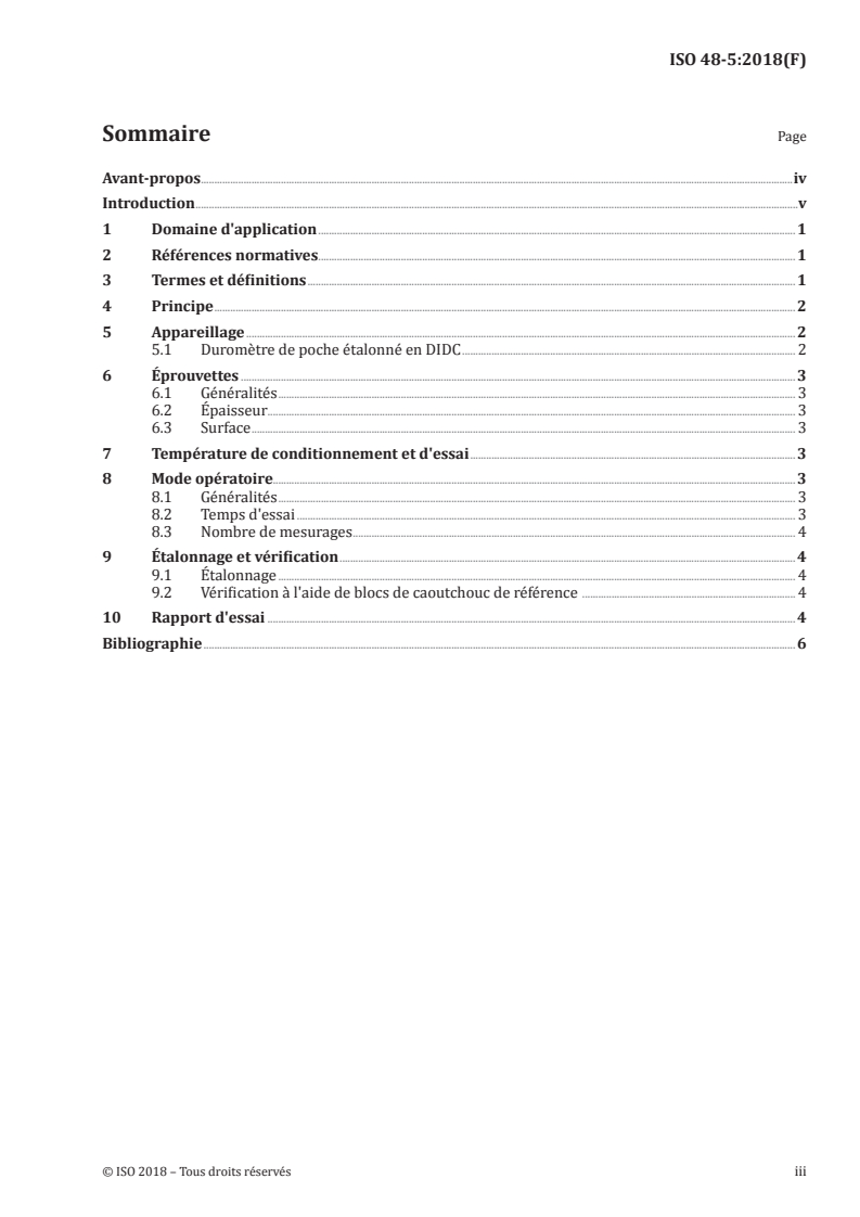 ISO 48-5:2018 ISO 48-5:2018 - Caoutchouc vulcanisé ou thermoplastique — Détermination de la dureté — Partie 5: Dureté par pénétration par la méthode au duromètre de poche étalonné en DIDC/20/2018 - Page 3 preview