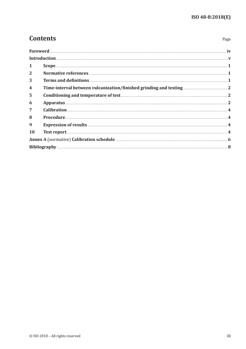 ISO 48-8:2018 ISO 48-8:2018 - Rubber, vulcanized or thermoplastic — Determination of hardness — Part 8: Apparent hardness of rubber-covered rollers by Pusey and Jones method/20/2018 - Page 3 preview