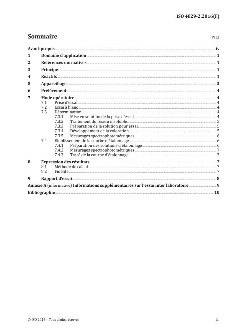 ISO 4829-2:2016 ISO 4829-2:2016 - Aciers — Détermination du silicium total — Méthode spectrophotométrique au silicomolybdate réduit — Partie 2: Teneurs en silicium comprises entre 0,01 % et 0,05 %/12/2016 - Page 3 preview