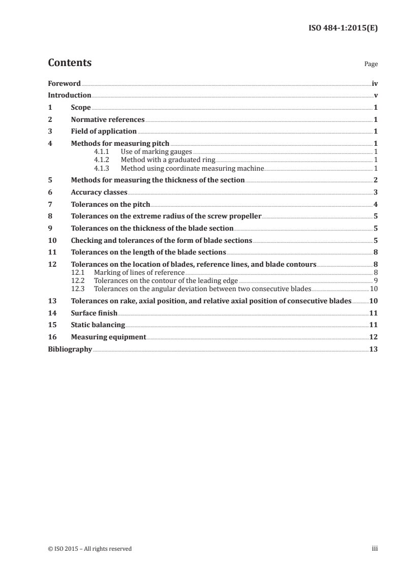 ISO 484-1:2015 ISO 484-1:2015 - Shipbuilding — Ship screw propellers — Manufacturing tolerances — Part 1: Propellers of diameter greater than 2,50 m/19/2015 - Page 3 preview