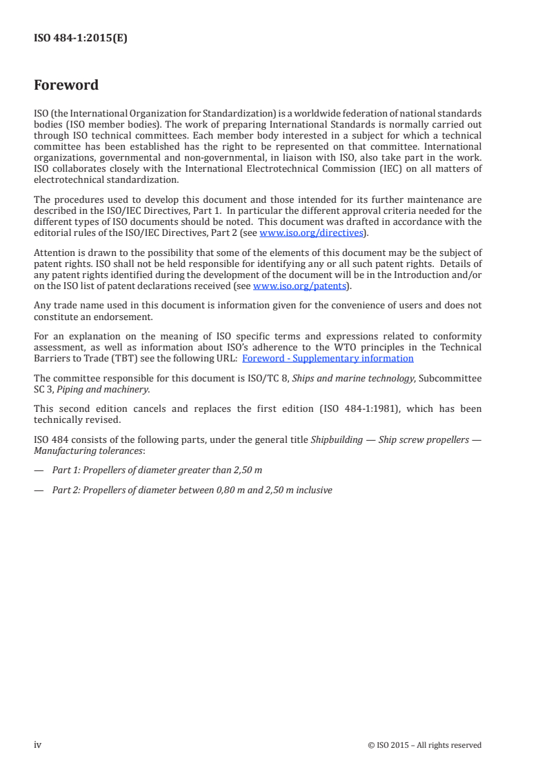 ISO 484-1:2015 ISO 484-1:2015 - Shipbuilding — Ship screw propellers — Manufacturing tolerances — Part 1: Propellers of diameter greater than 2,50 m/19/2015 - Page 4 preview