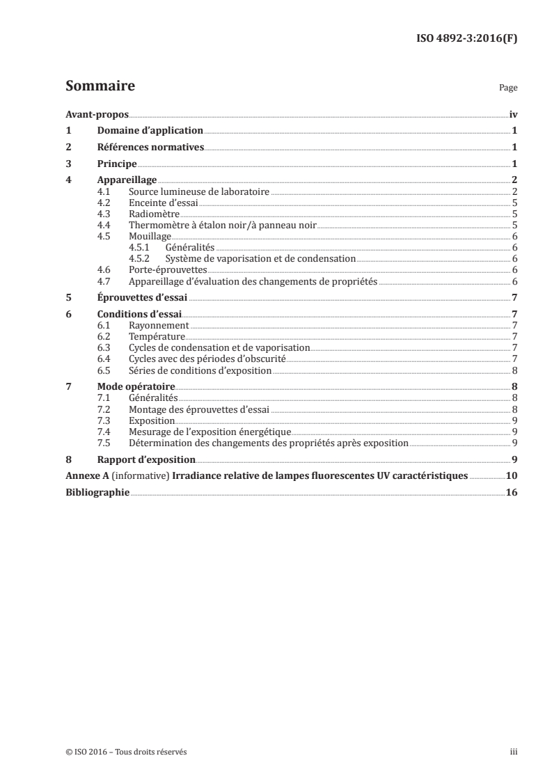 ISO 4892-3:2016 ISO 4892-3:2016 - Plastiques — Méthodes d'exposition à des sources lumineuses de laboratoire — Partie 3: Lampes fluorescentes UV/15/2016 - Page 3 preview