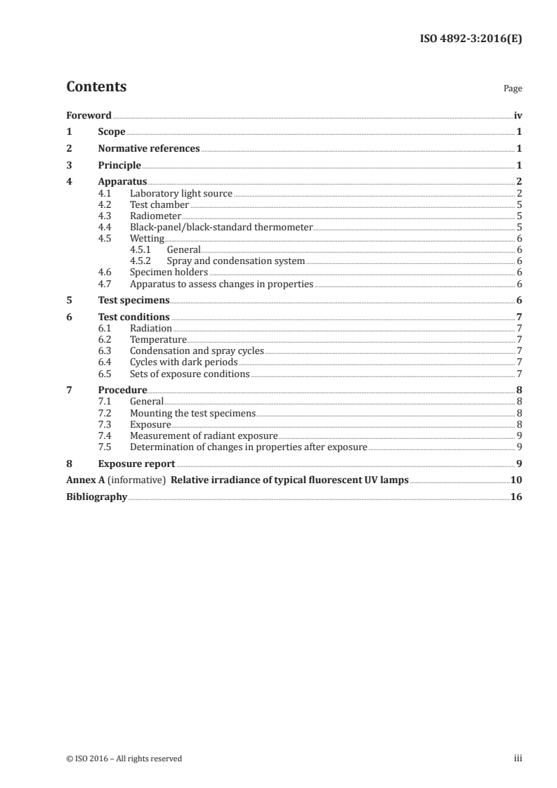 ISO 4892-3:2016 ISO 4892-3:2016 - Plastics — Methods of exposure to laboratory light sources — Part 3: Fluorescent UV lamps/15/2016 - Page 3 preview
