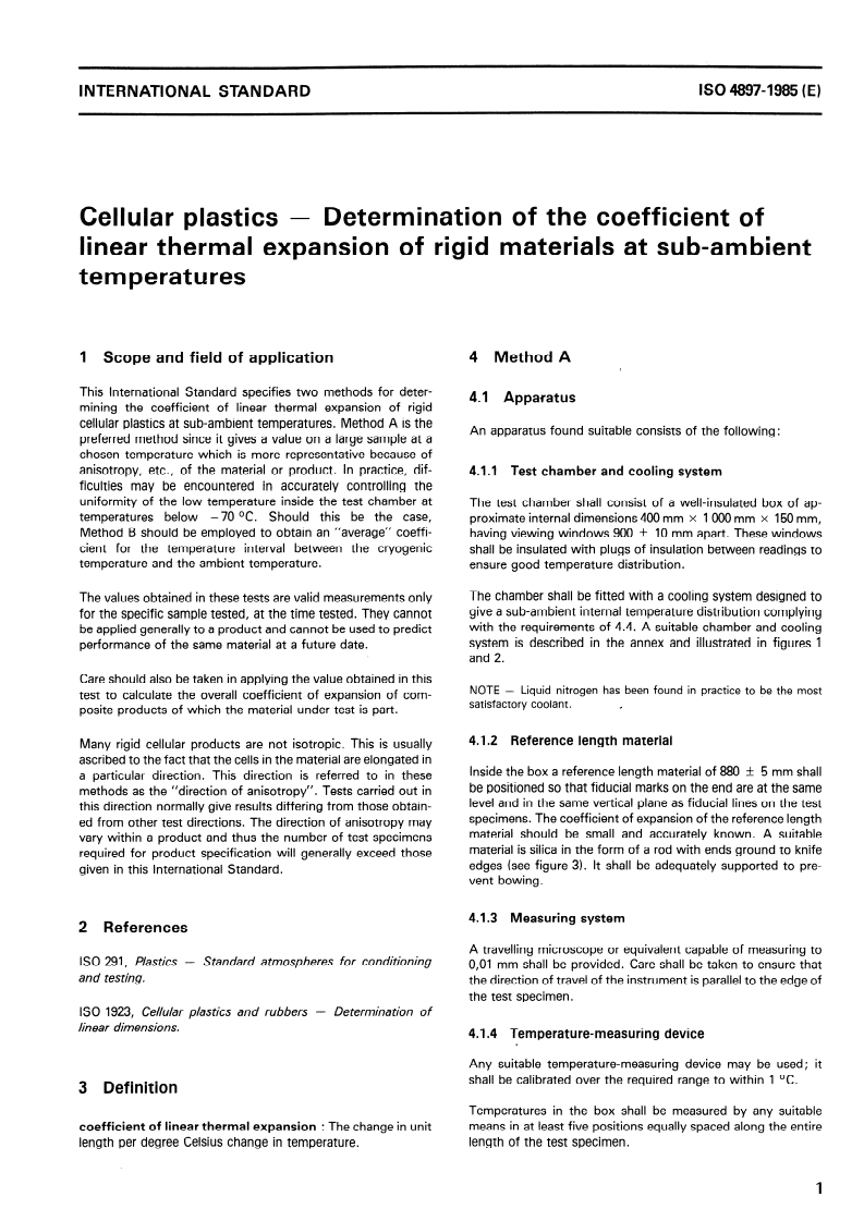 ISO 4897:1985 ISO 4897:1985 - Cellular plastics — Determination of the coefficient of linear thermal expansion of rigid materials at sub-ambient temperatures/11/1985 - Page 3 preview