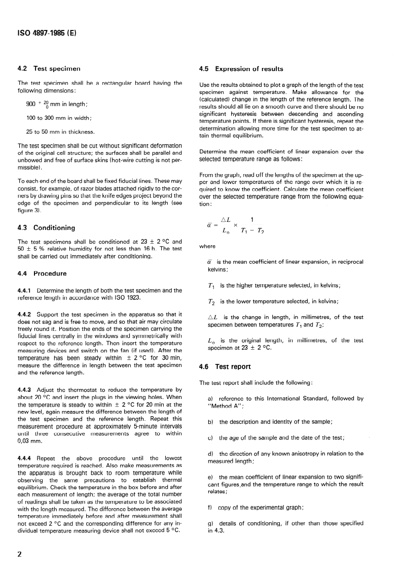 ISO 4897:1985 ISO 4897:1985 - Cellular plastics — Determination of the coefficient of linear thermal expansion of rigid materials at sub-ambient temperatures/11/1985 - Page 4 preview