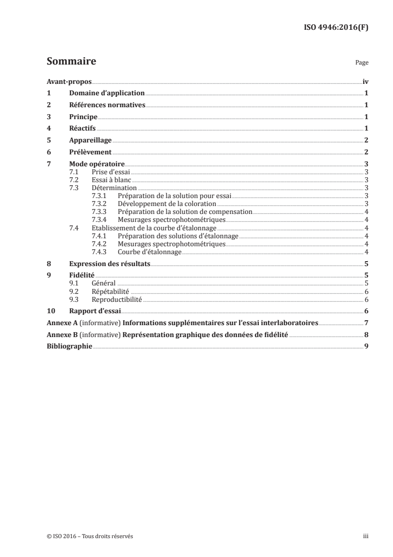 ISO 4946:2016 ISO 4946:2016 - Aciers et fontes — Détermination du cuivre — Méthode spectrophotométrique au 2,2'-biquinolyle/2/2016 - Page 3 preview