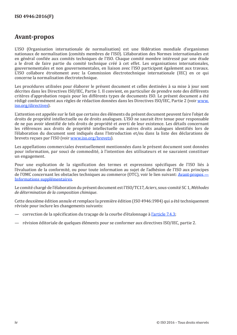 ISO 4946:2016 ISO 4946:2016 - Aciers et fontes — Détermination du cuivre — Méthode spectrophotométrique au 2,2'-biquinolyle/2/2016 - Page 4 preview