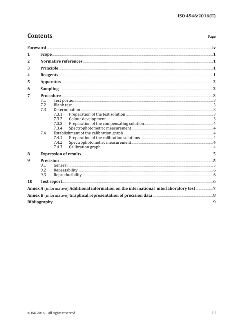 ISO 4946:2016 ISO 4946:2016 - Steel and cast iron — Determination of copper — 2,2'-Biquinoline spectrophotometric method/2/2016 - Page 3 preview