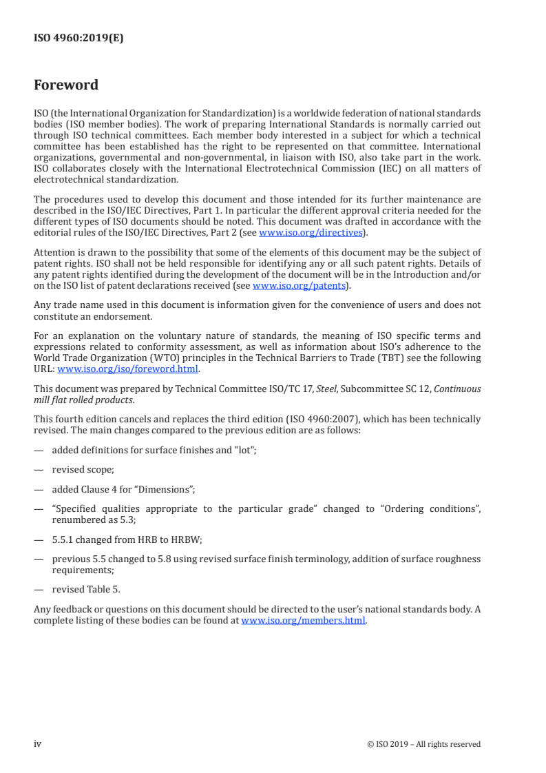 ISO 4960:2019 ISO 4960:2019 - Steel strip, cold-reduced with a mass fraction of carbon over 0,25 %/23/2019 - Page 4 preview