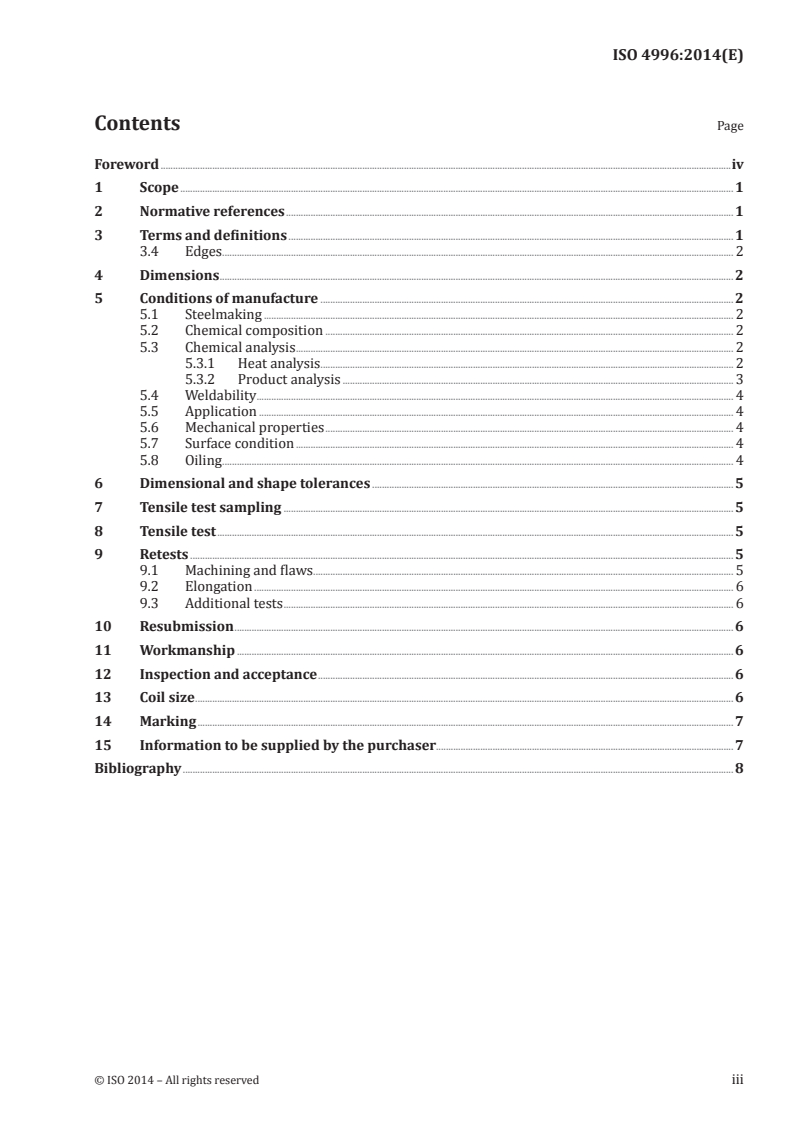 ISO 4996:2014 ISO 4996:2014 - Hot-rolled steel sheet of high yield stress structural quality/4/2014 - Page 3 preview
