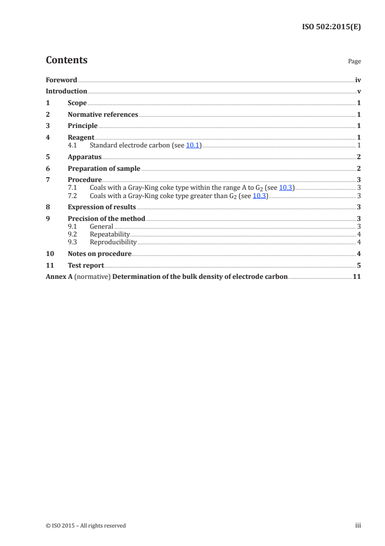 ISO 502:2015 ISO 502:2015 - Coal — Determination of caking power — Gray-King coke test/15/2015 - Page 3 preview