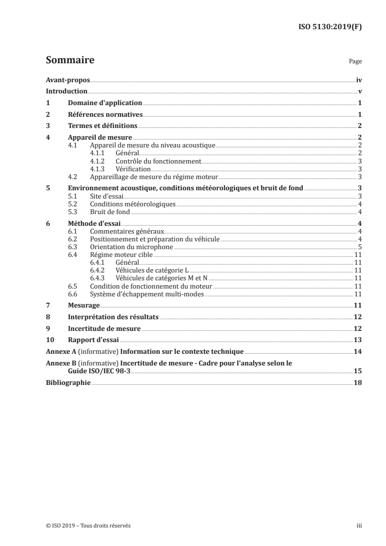 ISO 5130:2019 ISO 5130:2019 - Acoustique — Mesurage de la pression acoustique émise par les véhicules à l'arrêt/23/2019 - Page 3 preview