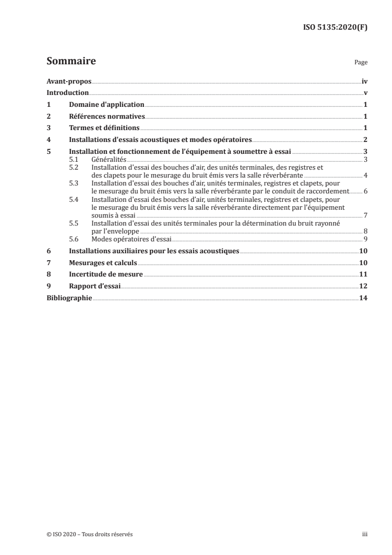 ISO 5135:2020 ISO 5135:2020 - Acoustique — Détermination des niveaux de puissance acoustique du bruit émis par les bouches d'air, les unités terminales, les registres et clapets au moyen de mesurages en salle réverbérante/12/2020 - Page 3 preview