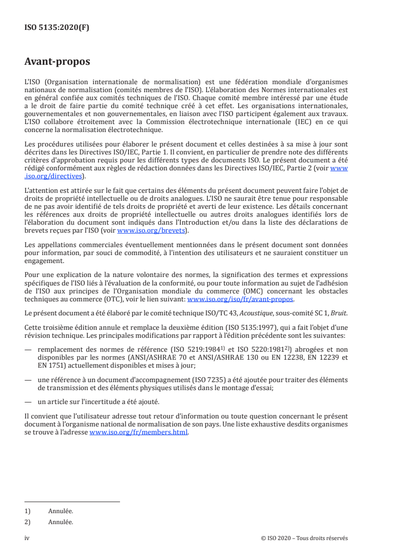 ISO 5135:2020 ISO 5135:2020 - Acoustique — Détermination des niveaux de puissance acoustique du bruit émis par les bouches d'air, les unités terminales, les registres et clapets au moyen de mesurages en salle réverbérante/12/2020 - Page 4 preview