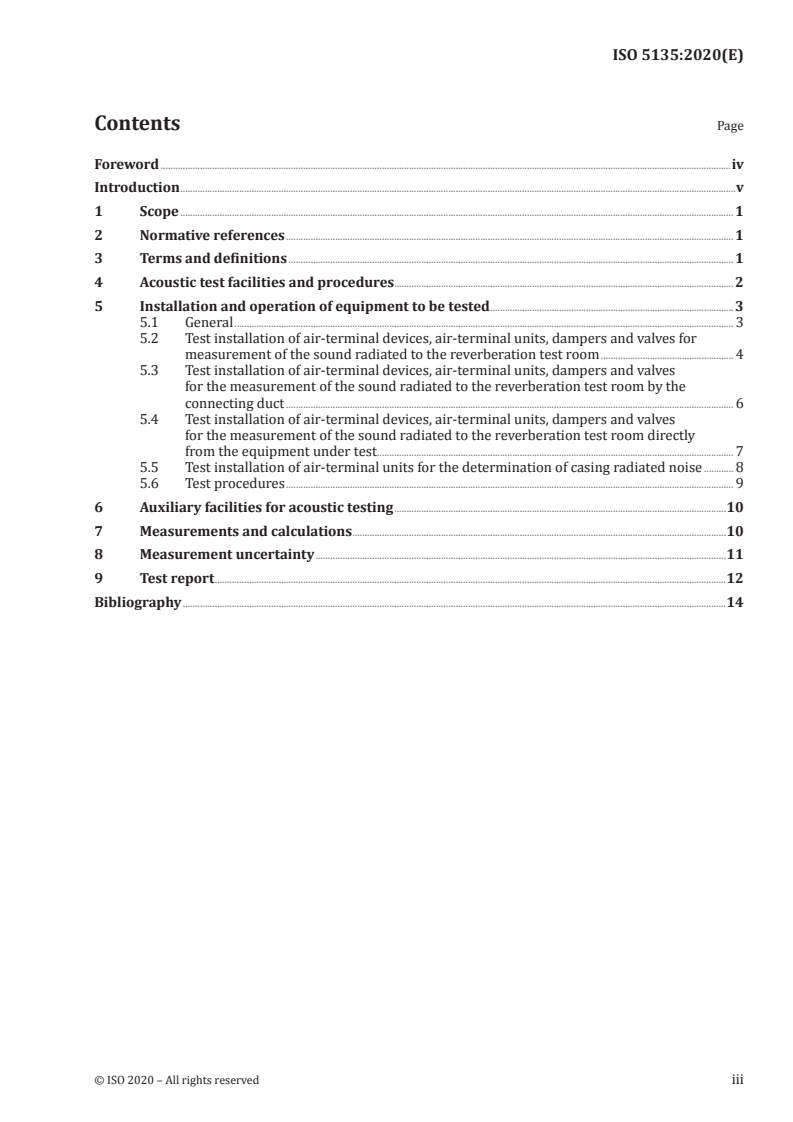 ISO 5135:2020 ISO 5135:2020 - Acoustics — Determination of sound power levels of noise from air-terminal devices, air-terminal units, dampers and valves by measurement in a reverberation test room/12/2020 - Page 3 preview