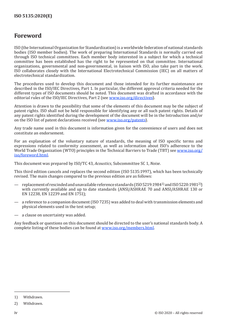 ISO 5135:2020 ISO 5135:2020 - Acoustics — Determination of sound power levels of noise from air-terminal devices, air-terminal units, dampers and valves by measurement in a reverberation test room/12/2020 - Page 4 preview