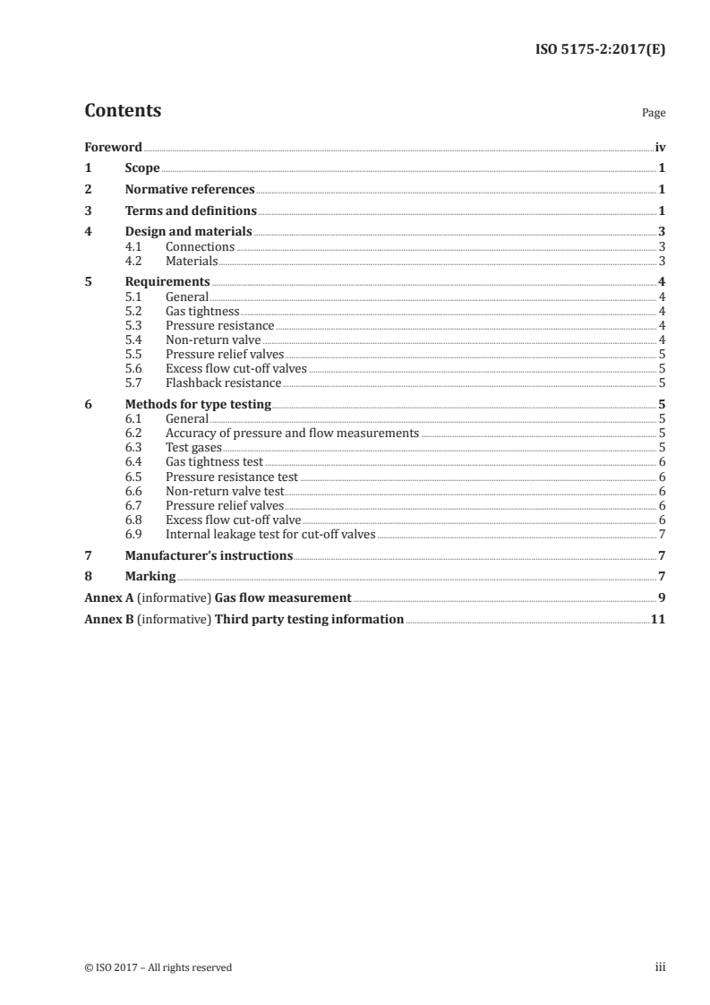ISO 5175-2:2017 ISO 5175-2:2017 - Gas welding equipment — Safety devices — Part 2: Devices not incorporating a flame (flashback) arrestor/10/2019 - Page 3 preview