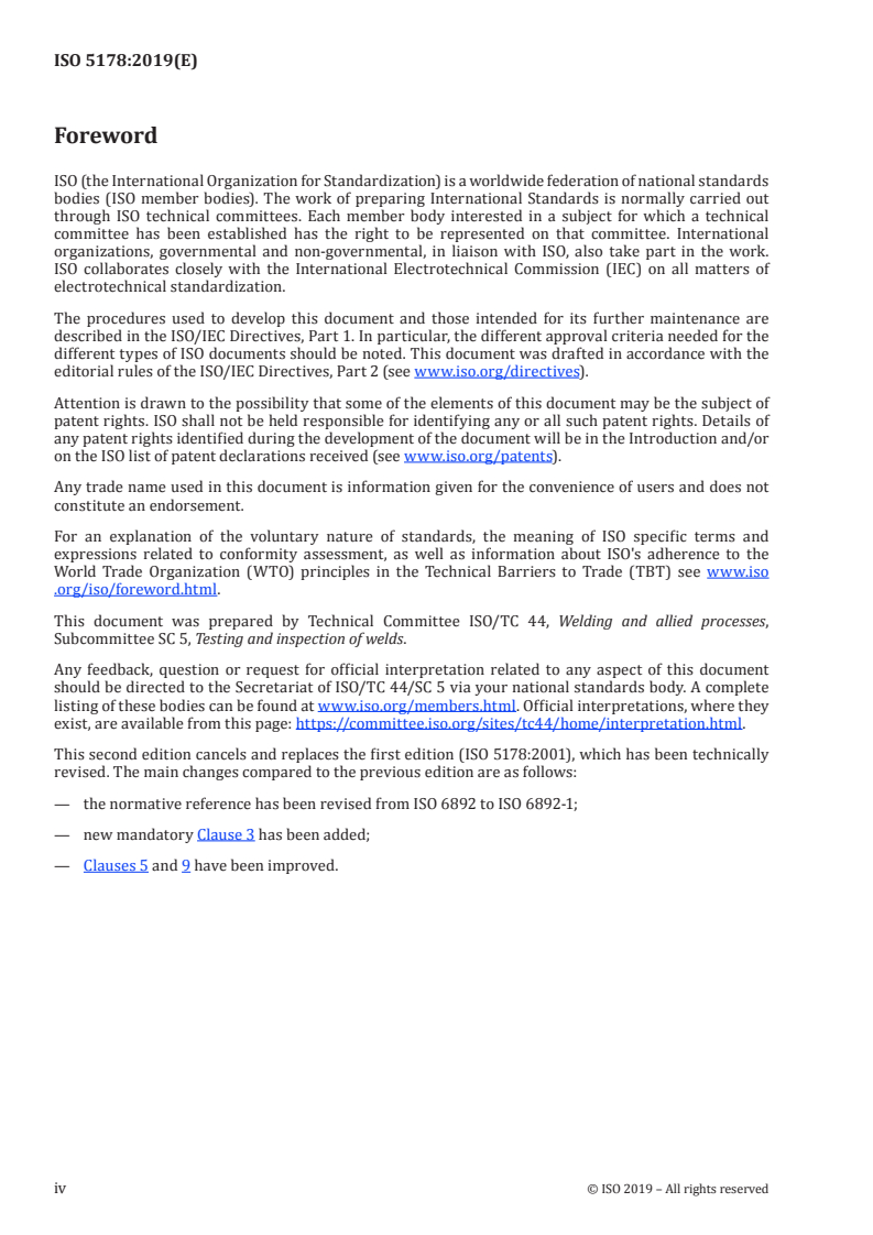 ISO 5178:2019 ISO 5178:2019 - Destructive tests on welds in metallic materials — Longitudinal tensile test on weld metal in fusion welded joints/30/2019 - Page 4 preview