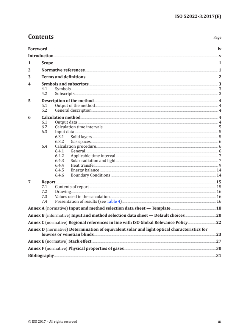 ISO 52022-3:2017 ISO 52022-3:2017 - Energy performance of buildings — Thermal, solar and daylight properties of building components and elements — Part 3: Detailed calculation method of the solar and daylight characteristics for solar protection devices combined with glazing/21/2017 - Page 3 preview